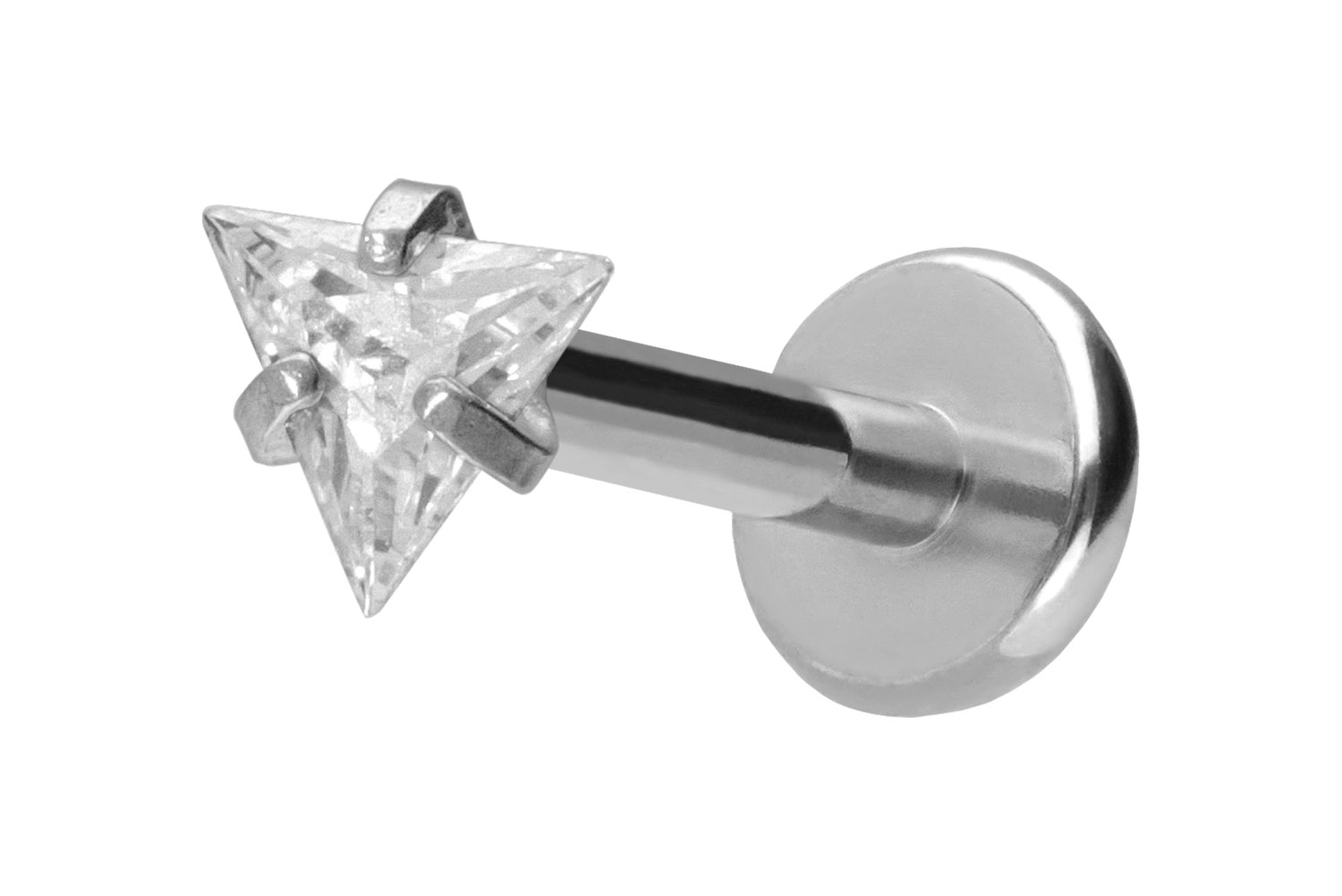 Titan Labret Piercing mit Push Fit EINGEFASSTES KRISTALLDREIECK